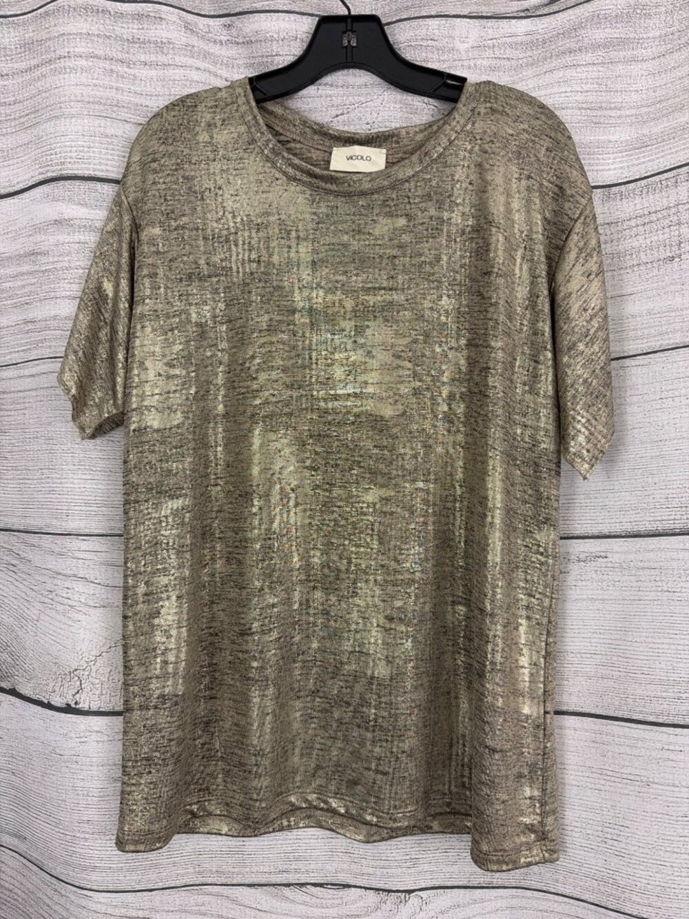 Vicolo Gold Metallic Short Sleeve Top T-Shirt